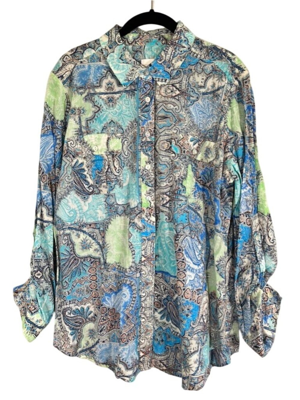 Chicos Colorful Floral Shirt L Boho Indie Paisley Preppy Resort Classic Chic 90s